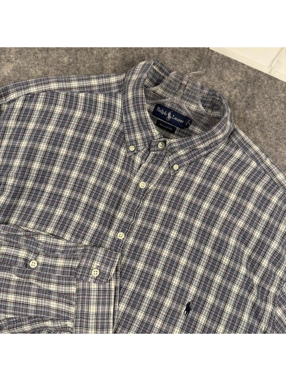 Ralph Lauren Long Sleeve Button Front Shirt Gray Lavender Blue Plaid 2XLT Tall